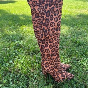 SHEIN Leopard Print Over the Knee Boots